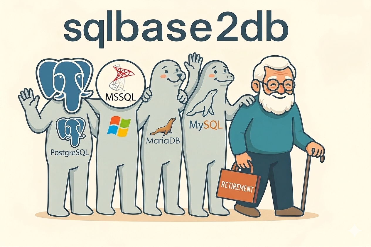Die Moderne entlässt die Vergangenheit in Rente Unsere liebe SQLBase wird in die Rente entlassen